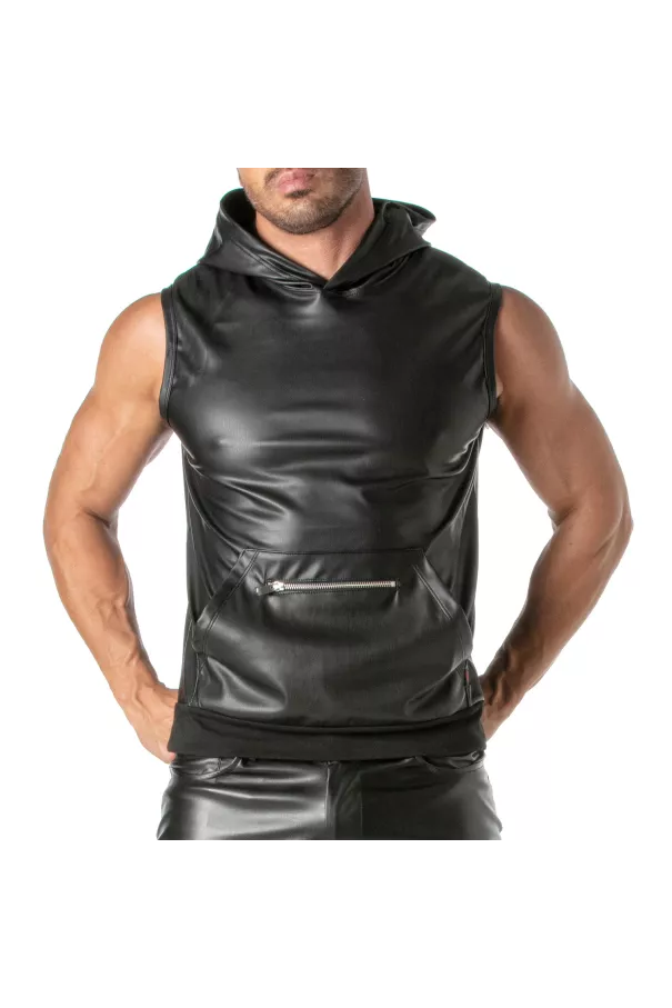 Kinky Zipped Pocket Sleeveless Hoodie
