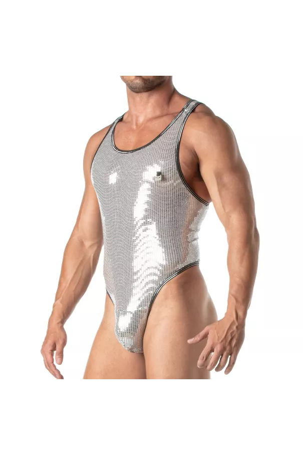 Glitter Body Thong Silver - Sexy Men's Bodysuit | TOF Paris