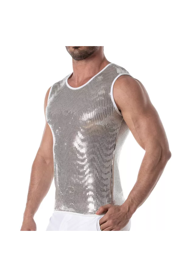 Glitter Tank Top Silver for Men - Dazzling Style | TOF Paris