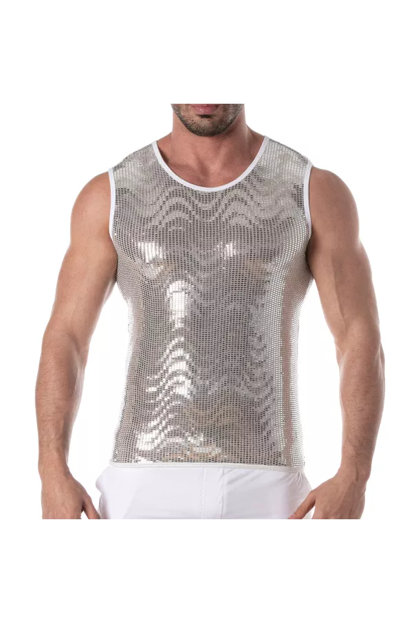 Glitter Tank Top Silver for Men - Dazzling Style | TOF Paris