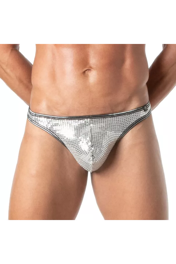 Men's Sexy Glitter Thong Silver - Dazzling Elegance | TOF Paris