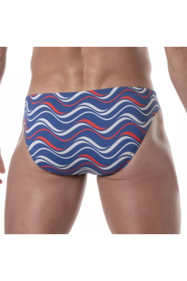 Print Swim Mini Briefs Blue with wave from the back