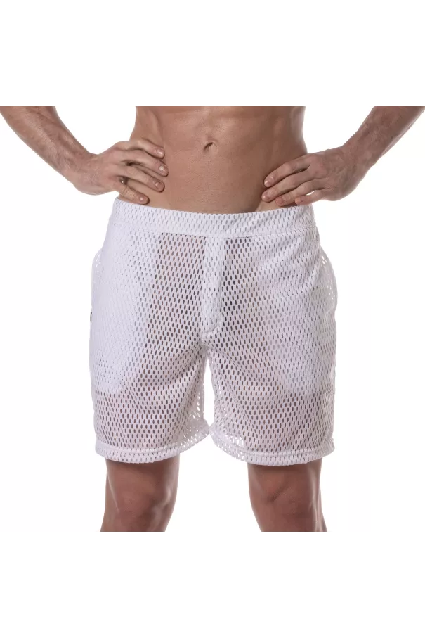 See Through Mens Long Shorts White