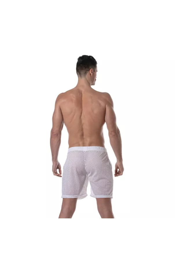 See Through Mens Long Shorts White from the back