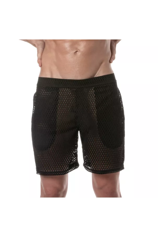 See Through Mens Long Shorts Black