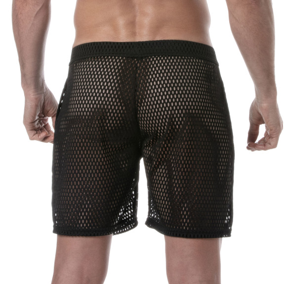 See Through Mens Long Shorts Black from the back