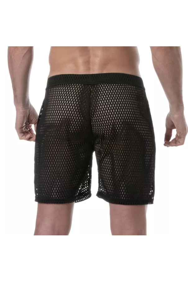 See Through Mens Long Shorts Black from the back