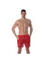 See Through Mens Long Shorts Red from face