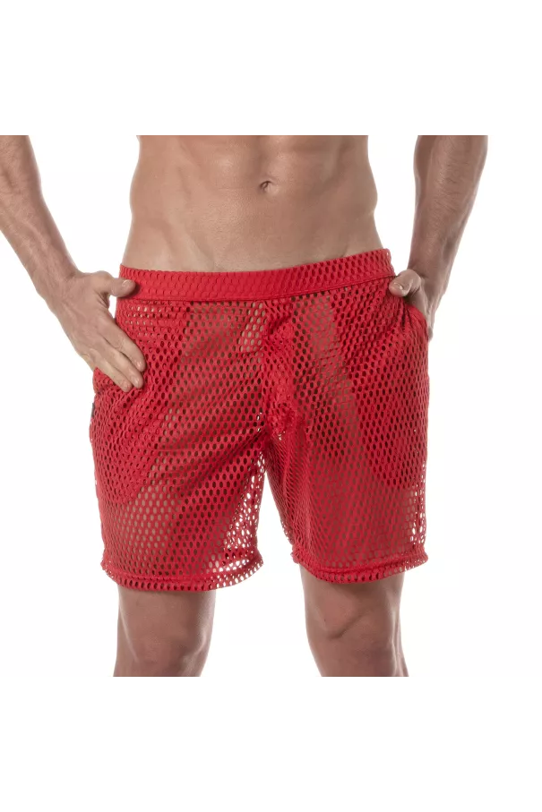 See Through Mens Long Shorts Red