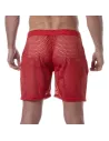 See Through Mens Long Shorts Red from the back