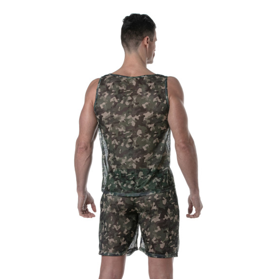 See Through Mesh Tank Top Khaki Camo For Men - Tof Paris