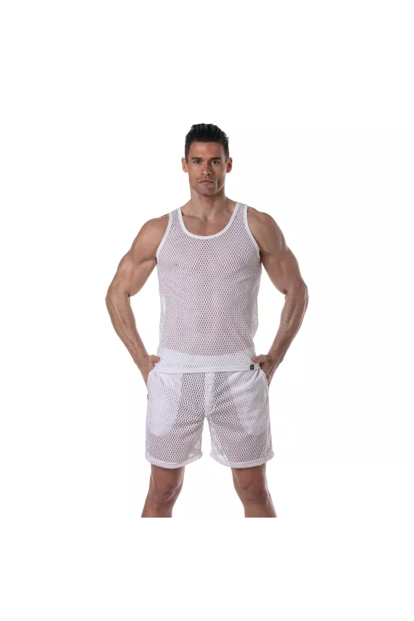 See Through Mesh Tank Top White