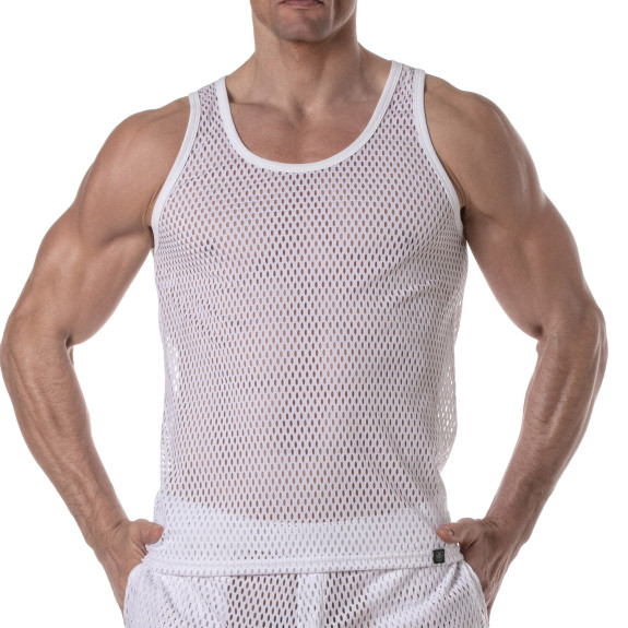 See Through Mesh Tank Top White