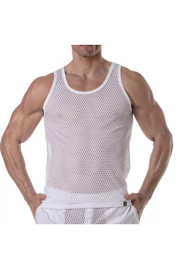 See Through Mesh Tank Top White