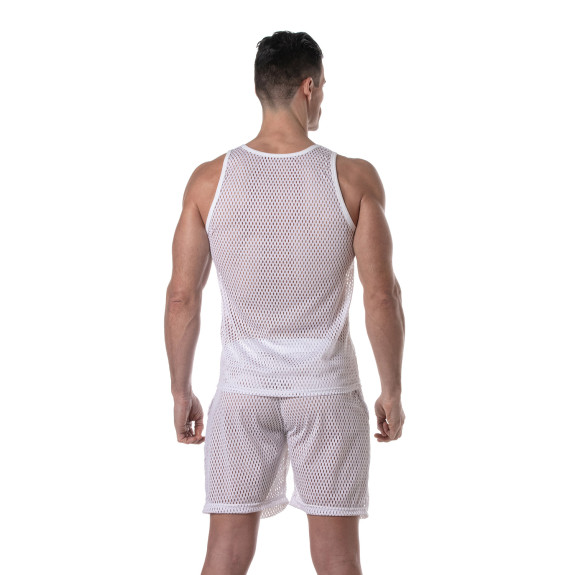 See Through Mesh Tank Top White