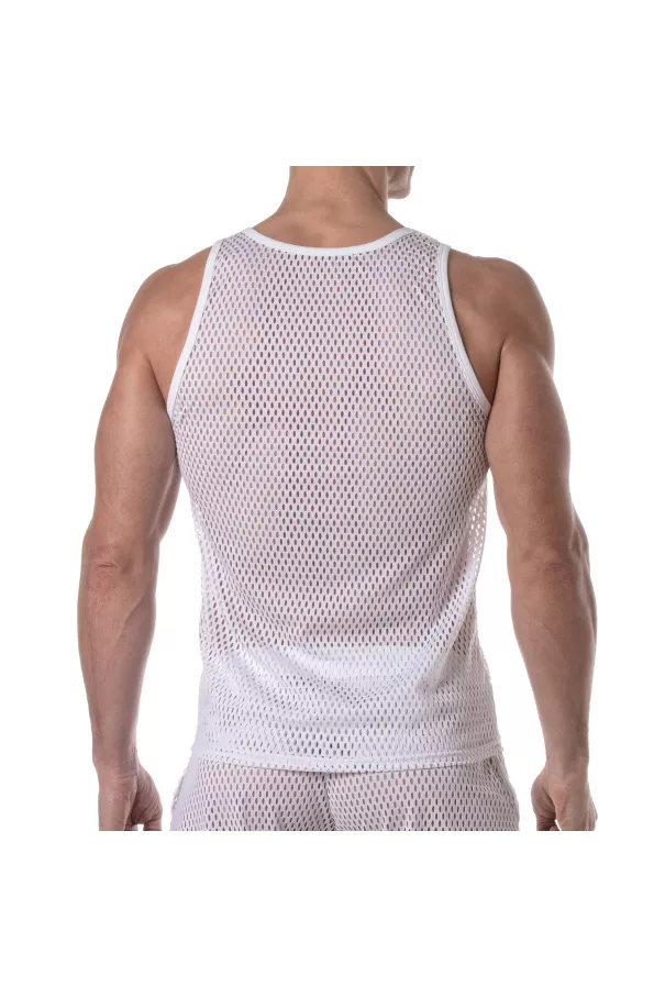 See Through Mesh Tank Top White