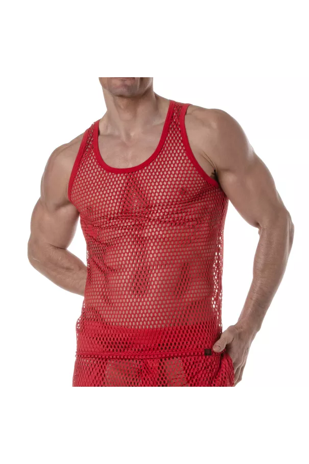 See Through Mesh Tank Top Red