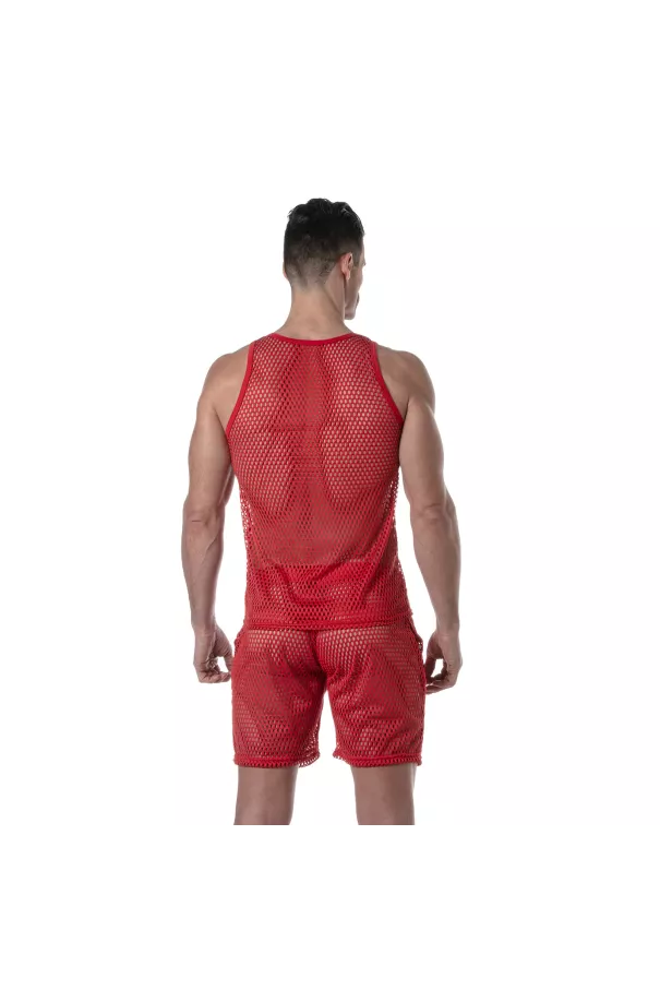 See Through Mesh Tank Top Red from the back for men
