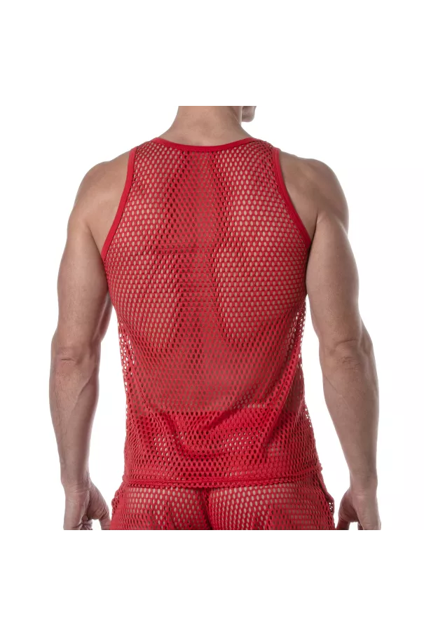 See Through Mesh Tank Top Red from back