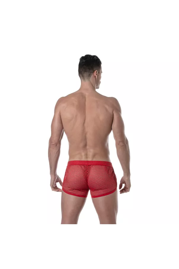 See Through Mens Mini Shorts Red Back