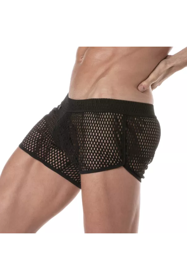 See Through Mens Mini Shorts Black Sideway