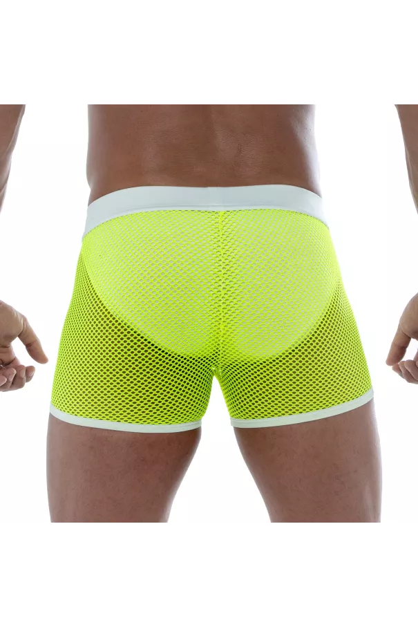 Neon Mesh Shorts Yellow from the back