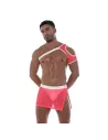 Neon Mesh Shoulder Harness Pink with a sexy short