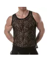 Men wearing Lace Tank Top Black