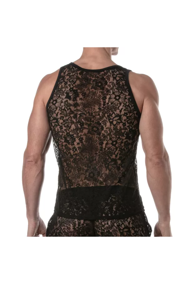 Men wearing Lace Tank Top from Back
