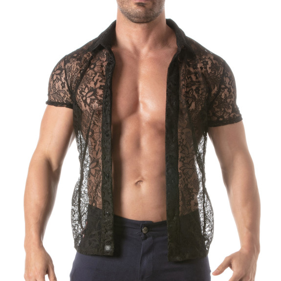 Lace Short Sleeves Shirt For Men Open