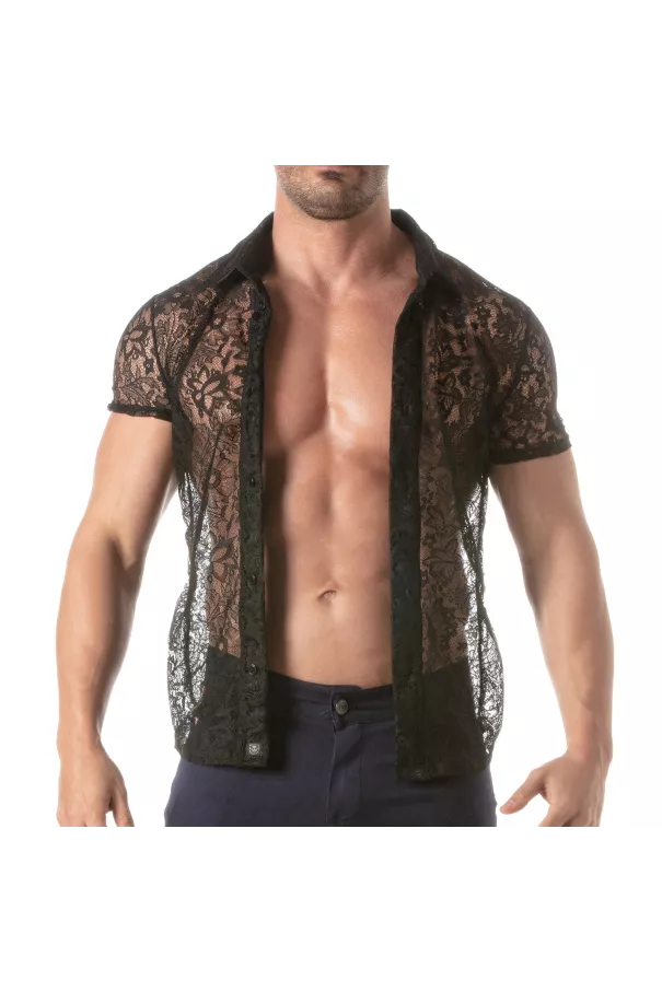 Lace Short Sleeves Shirt For Men Open