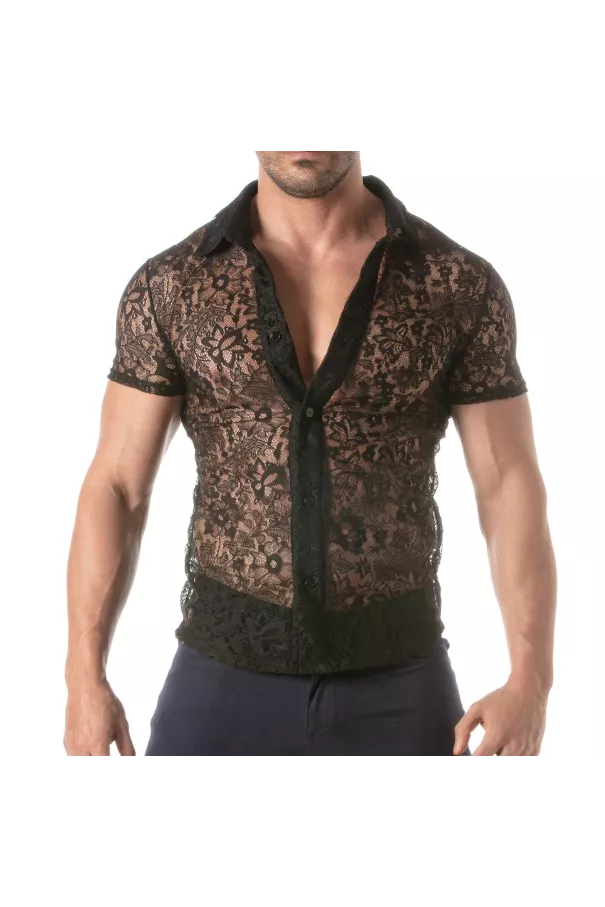 Lace Short Sleeves Shirt For Men closed