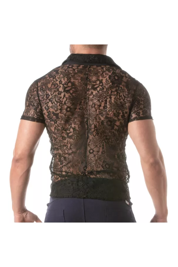 Lace Short Sleeves Shirt For Men from Back