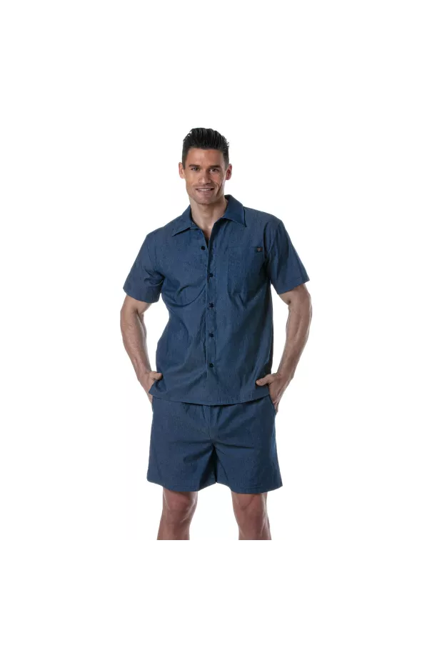 Light Denim Short Sleeve Shirt with a light denim bermuda