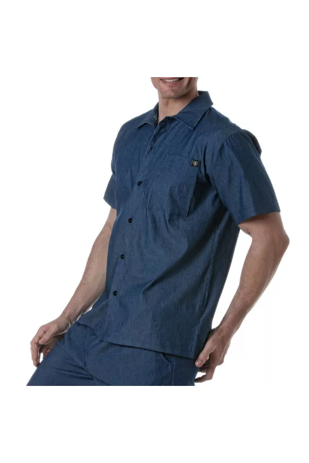 Light Denim Short Sleeve Shirt from the sideway