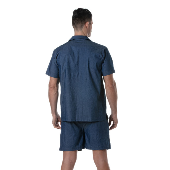 Light Denim Short Sleeve Shirt for men from the back