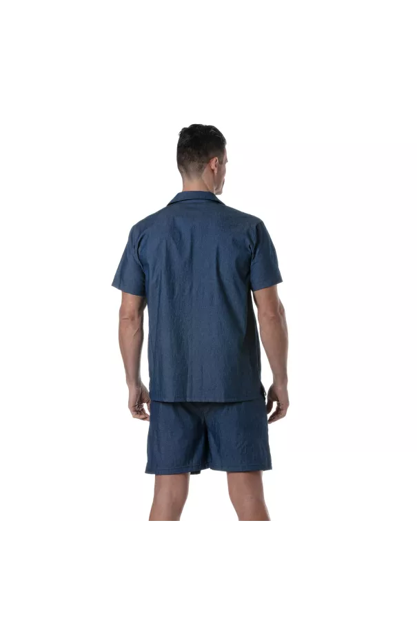 Light Denim Short Sleeve Shirt for men from the back