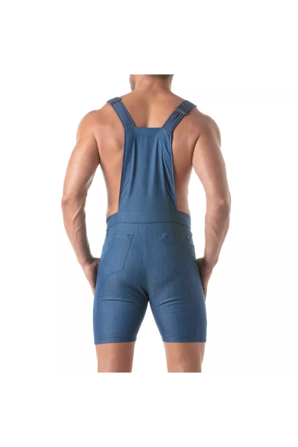 Light Denim Overall Shorts from the back