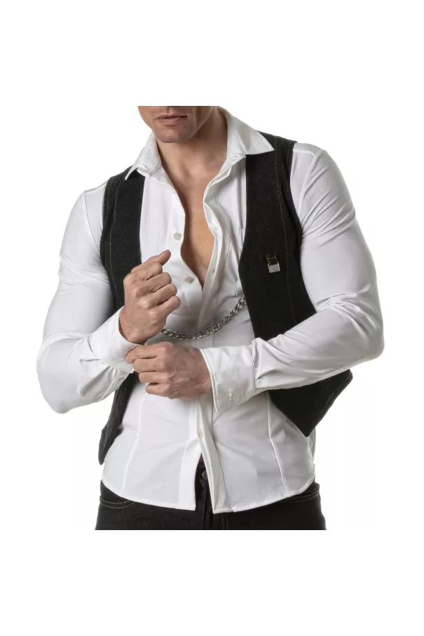 Urban Jean Chain Vest with a sleeve shirt white