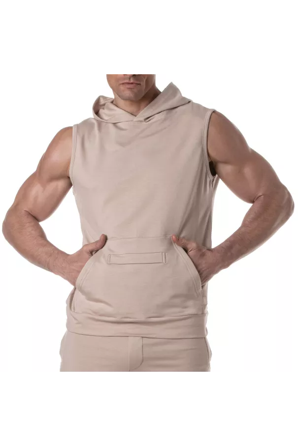 A Sleevless Bamboo Hoodie From Front View For Men
