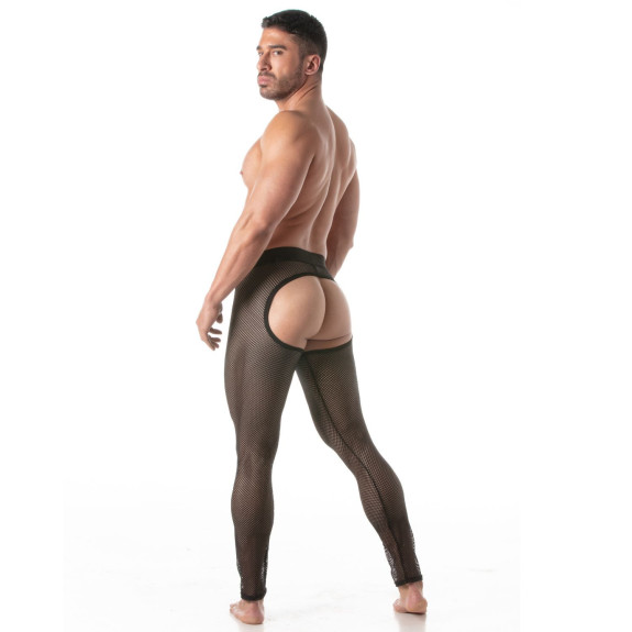 Men Wearing a Circuit Fishnet Legging chaps Black From Back