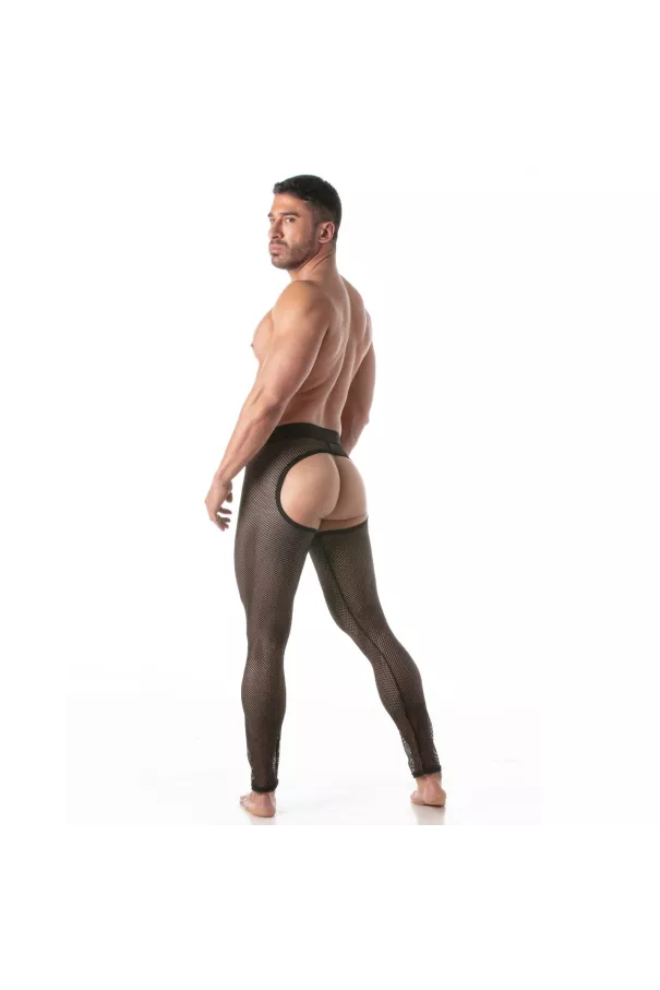 Men Wearing a Circuit Fishnet Legging chaps Black From Back