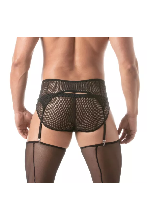 Circuit Fishnet Garter belt set Black For Men Back View With Underwear